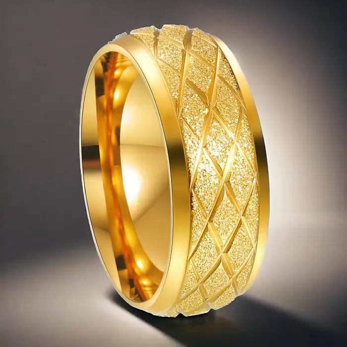 Alliance de mariage classique pour homme en acier inoxydable dorée et argentée givrée pour les occasions spéciales