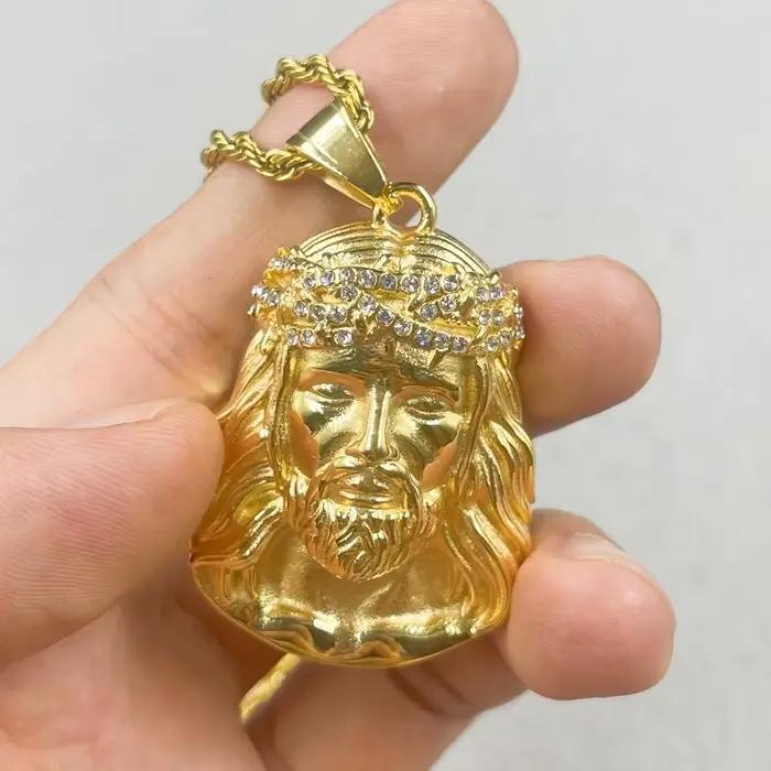 Collier de bijoux populaires pour hommes et femmes, rappeur Hip Hop, cléopâtre, pendentif avec Portrait religieux de jésus, chaîne en acier inoxydable