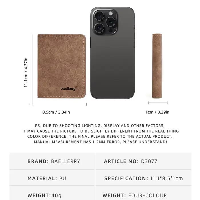 Baellerry portefeuille pour hommes en cuir PU poche avant minimaliste pince à billets essentiels de voyage