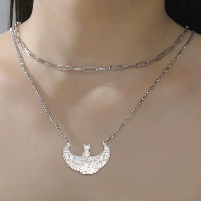 Collier en acier inoxydable avec pendentif déesse Isis égyptienne Kkjoy, protection spirituelle, mythologie vintage, bijou de prière délicat unisexe, cadeau