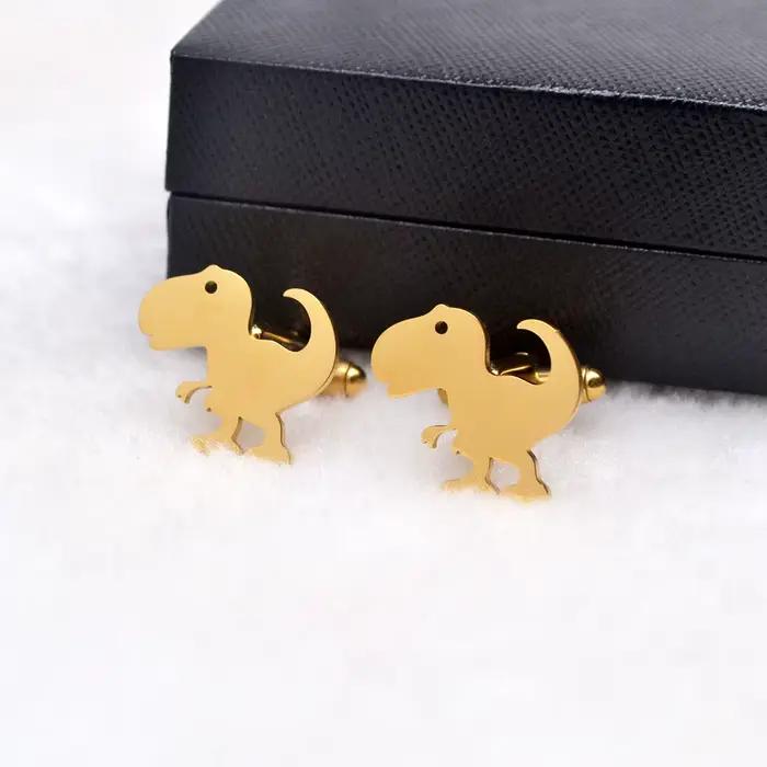 Boutons de manchette dinosaure de dessin animé, en acier inoxydable, fabrication de précision, accessoire élégant pour vêtements de cérémonie