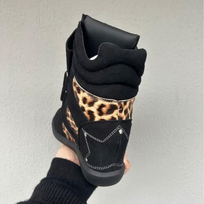 Nouvelles chaussures pour femmes, bottines en cuir véritable de luxe pour femme, chaussures de sport décontractées à imprimé léopard, chaussures de créateur, Botas Mujer