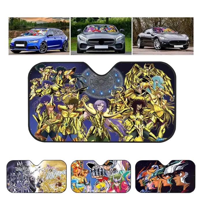 Chevaliers du zodiaque dessin animé imprimé voiture pare-brise pare-soleil couverture pliable automobile pare-soleil visière fenêtre Uv voitures garder au frais