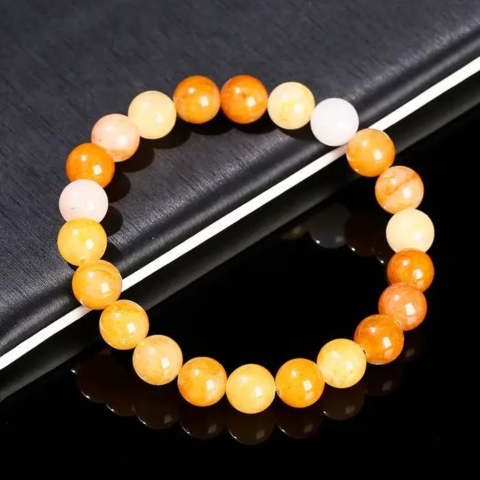 Bracelet de perles rondes en Aventurine jaune naturelle, bijoux unisexes à la mode pour un usage quotidien, cadeau d'anniversaire adapté aux femmes et aux hommes, décontracté