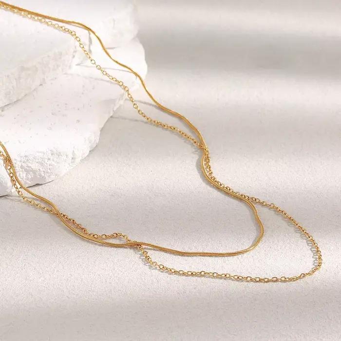E.B.belle – collier serpent à Double couche en acier inoxydable plaqué PVD, chaîne O, bijoux de déclaration empilables pour femmes