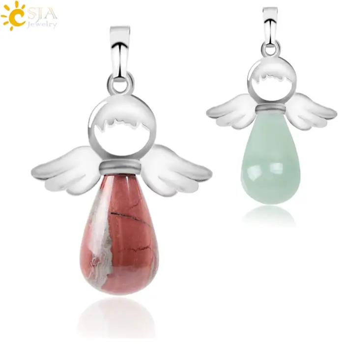 Ange Ailes Pendentif En Pierre Naturelle pour Collier Quartz Rose Onyx Argent-couleur Goutte D'eau Pendentifs Femme Bijoux Cadeau pierre naturelle pendentif pierre naturelle pierre naturelle et crista