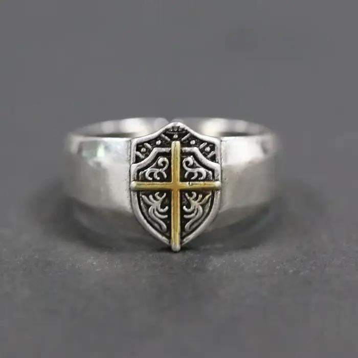 YIZIZAI hommes liberté chevalier bouclier croix anneau Vintage Punk Simple couleur argent bagues Cool Biker mâle bijoux accessoires