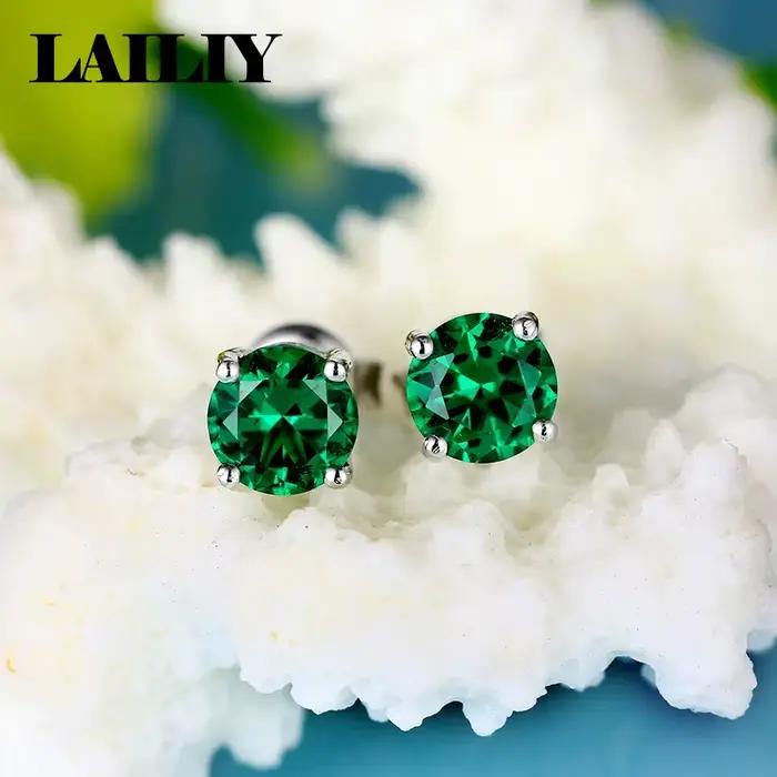 LAILIY Boucles d'oreilles émeraude en argent sterling 925 pour femmes, bijoux tendance