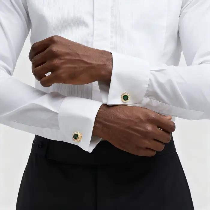Hawson – boutons de manchette en Zircon plaqué or pour hommes, boutons de manchette en cristal de luxe pour chemises d'affaires formelles, accessoires de mariage