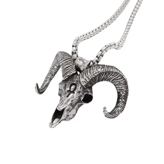 Collier pendentif tête de chèvre gothique pour hommes, collier croix éma enne, acier inoxydable vintage, bijoux de motard, cadeaux à la mode, vente en gros
