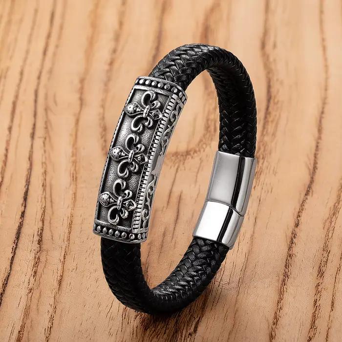 Bracelet en acier inoxydable Hip-Hop pour homme, ULen cuir vintage, bracelets tressés, cadeau de haute qualité, mode européenne et américaine