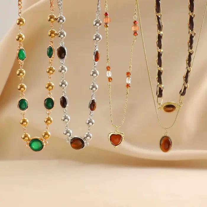Collier en pierre d'oeil de tigre élégant pour femmes, cadeau pour soirée, mariage et occasions spéciales