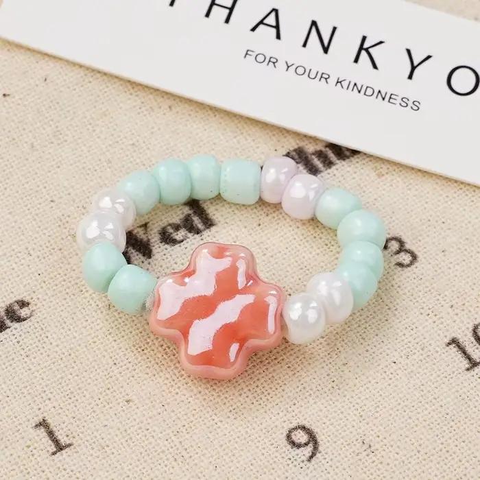 Bague en céramique colorée Macaron fleur pour femmes et hommes, bijoux à main Vintage pour amoureux, nouvelle collection