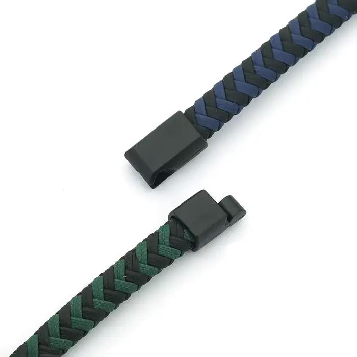 Bracelet à fermoir magnétique en cuir tressé à chevrons pour hommes