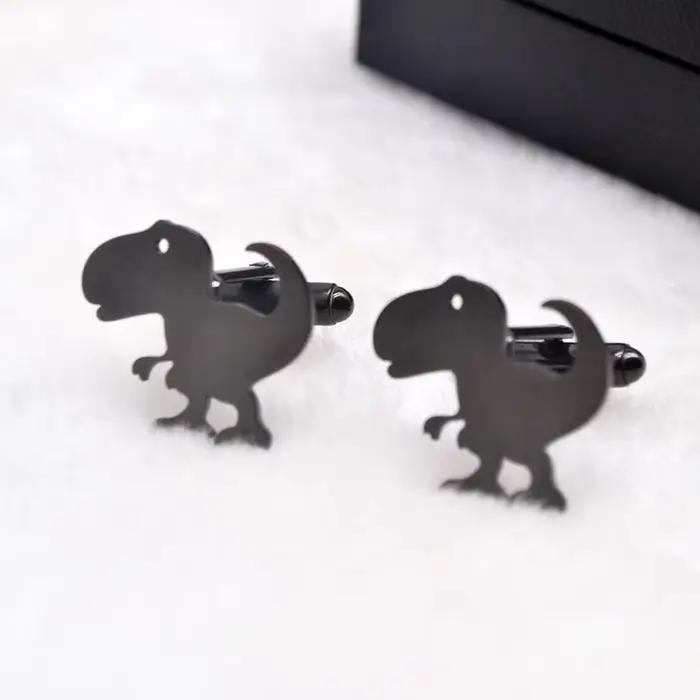 Boutons de manchette dinosaure de dessin animé, en acier inoxydable, fabrication de précision, accessoire élégant pour vêtements de cérémonie