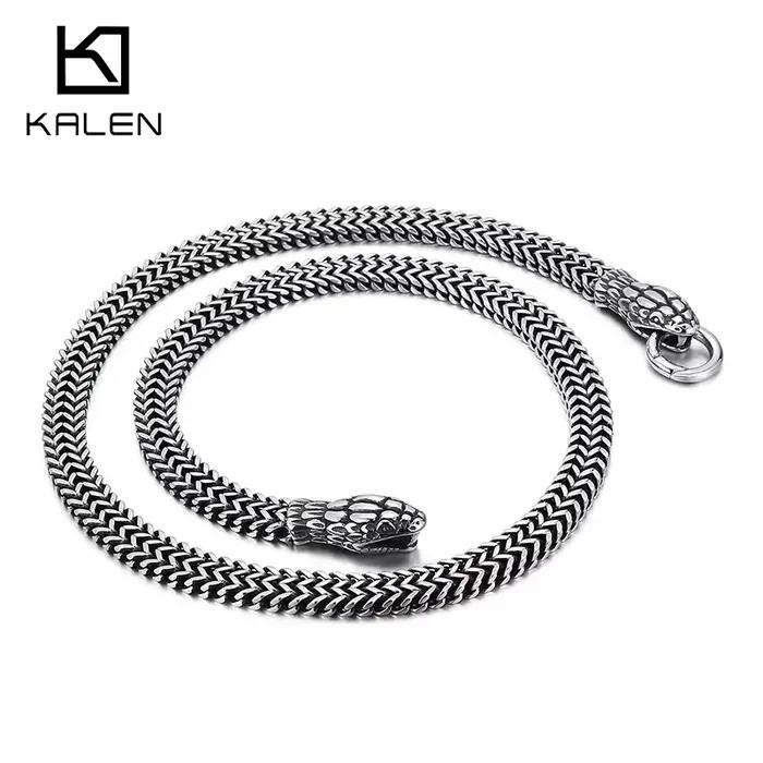 Collier chaîne tressée serpent punk Kalen, tendance, métal, acier inoxydable, 60 cm de long, accessoires, bijoux pour hommes