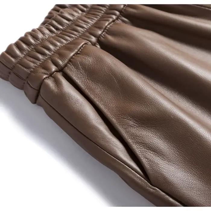 Capable-Bermuda en cuir à cinq points pour femme, taille élastique, jambes larges, short avec poche, à la mode, mn 100%