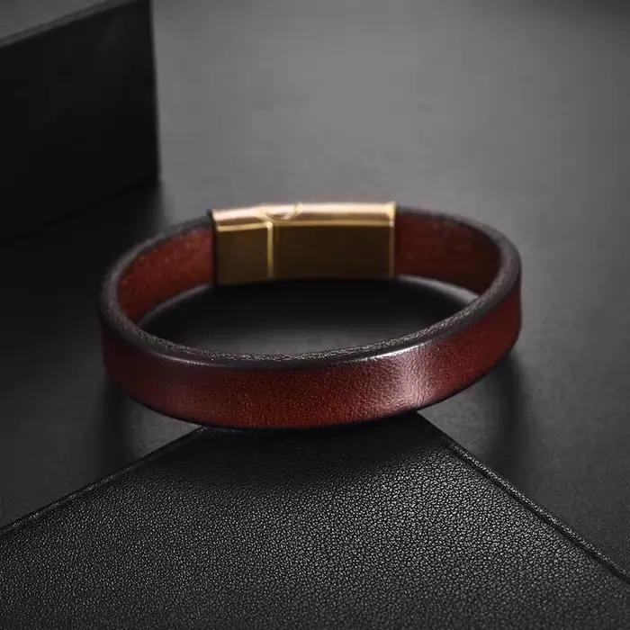 Bracelet en cuir tressé marron Punk pour hommes et femmes, fermoir magnétique en acier inoxydable, à la mode, 18.5/20.5/22.5cm, bijoux cadeaux