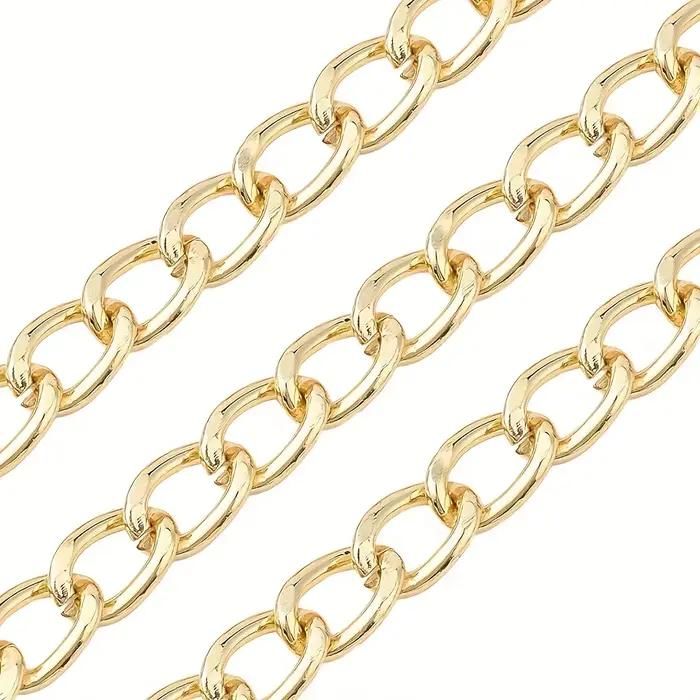 Rouleau de chaîne gourmette en aluminium doré de 10 m | Designs torsadés et à maillons croisés | Proportion incluse pour la fabrication de bracelets/colliers DIY ​