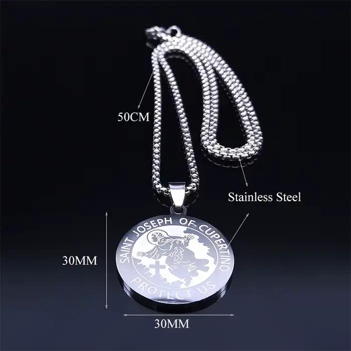 SAINT JOSEPH OF CUPERTINO PROTECT US collier archange en acier inoxydable couleur argent médaille colliers bijoux joyeria N3078S02