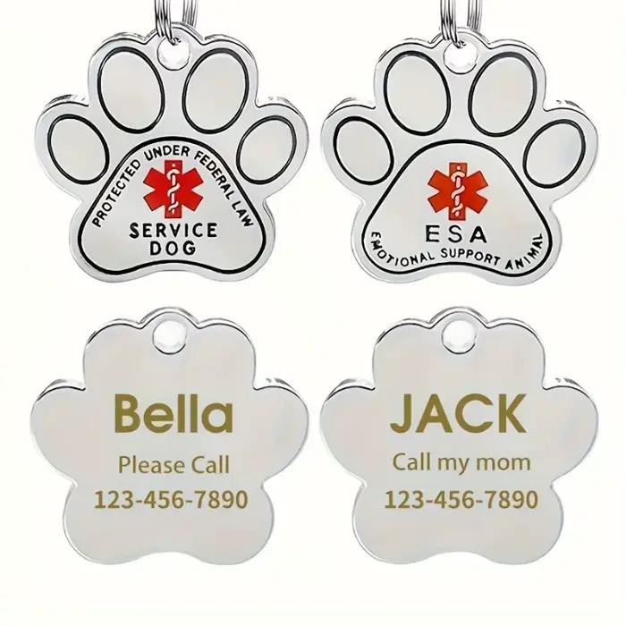 Plaques d'identification personnalisées pour chiens et chats, gravées, en alliage, avec nom et empreinte de patte, pour collier, pendentif, accessoires pour animaux de compagnie