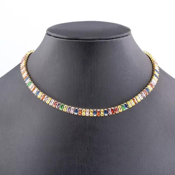 Nidin – collier de Tennis classique coloré pour hommes et femmes, rectangulaire, entièrement en Zircon, bijoux réglables, cadeau de fête de mariage