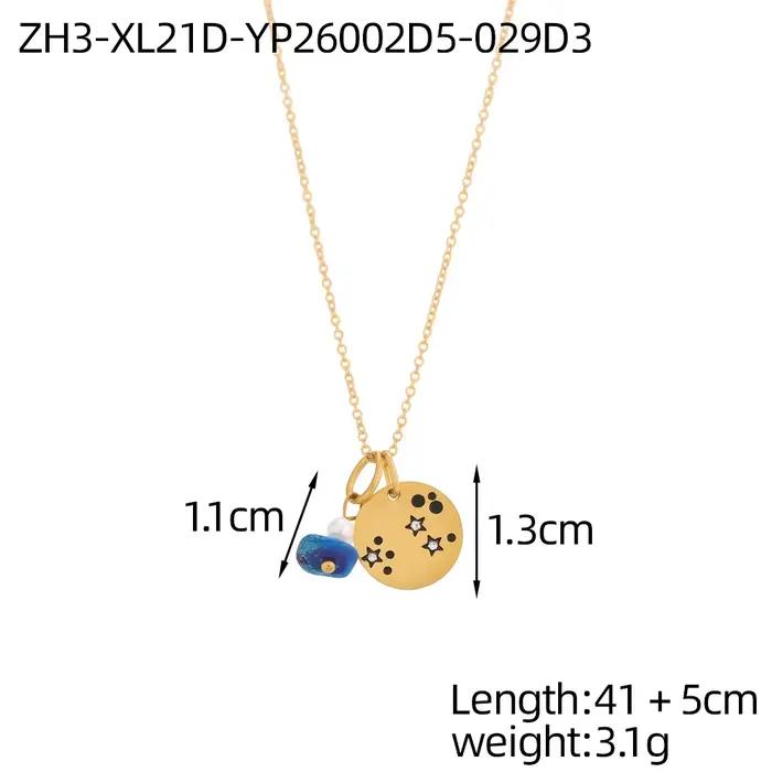 CARLIDANA Collier ras du cou géométrique rétro en acier inoxydable plaqué or avec perles en pierre naturelle et breloques 12 signes du zodiaque pour femme