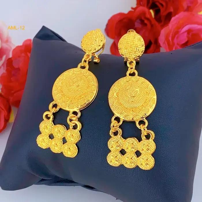 Ensembles de colliers indiens de mariée, pendentif Long plaqué or 24 carats pour femmes, Nigeria, africain, dubaï, ensemble de bijoux de boucles d'oreilles de mariage, cadeau de fête
