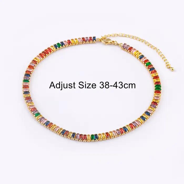 Nidin – collier de Tennis classique coloré pour hommes et femmes, rectangulaire, entièrement en Zircon, bijoux réglables, cadeau de fête de mariage
