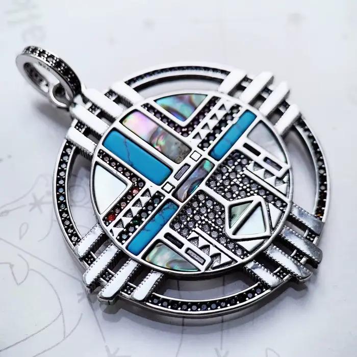 Pendentif symbole soleil, bijoux fins de printemps 2022, accessoire européen en argent Sterling 925, Turquoise, bohémien, cadeau pour femmes et hommes
