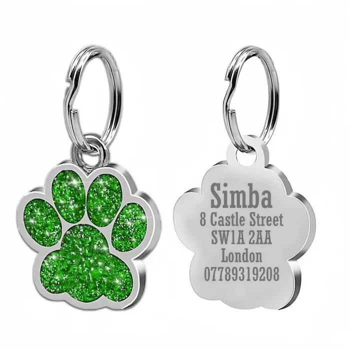 Étiquettes de plaque personnalisées gratuites pour chien et chat, nom d'identification pour chiot gravé, pendentif patte en alliage à paillettes, accessoires pour animaux de compagnie et chiens