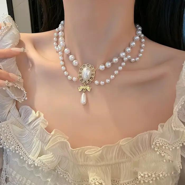 Collier ras du cou en perles baroques pour femmes, bijoux de luxe, fête de mariage, triple couche, couples, cadeau pour dames, nouveau