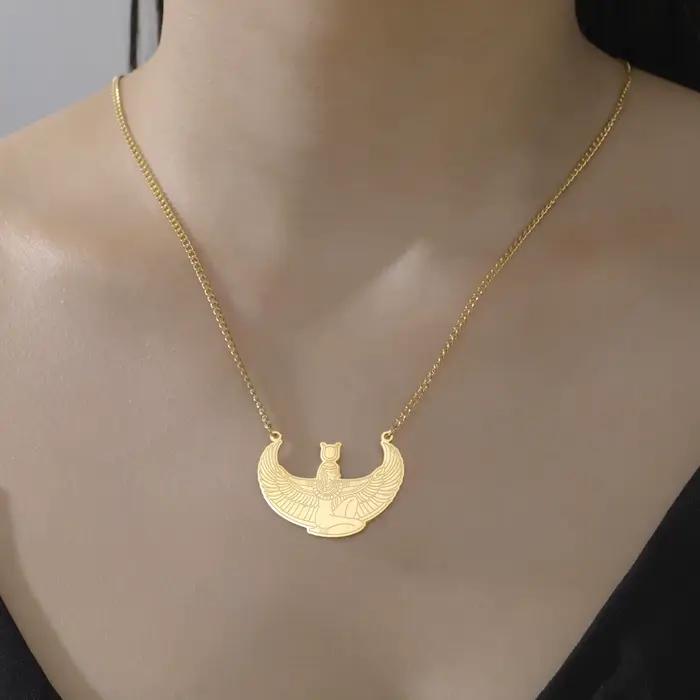 Collier en acier inoxydable avec pendentif déesse Isis égyptienne Kkjoy, protection spirituelle, mythologie vintage, bijou de prière délicat unisexe, cadeau