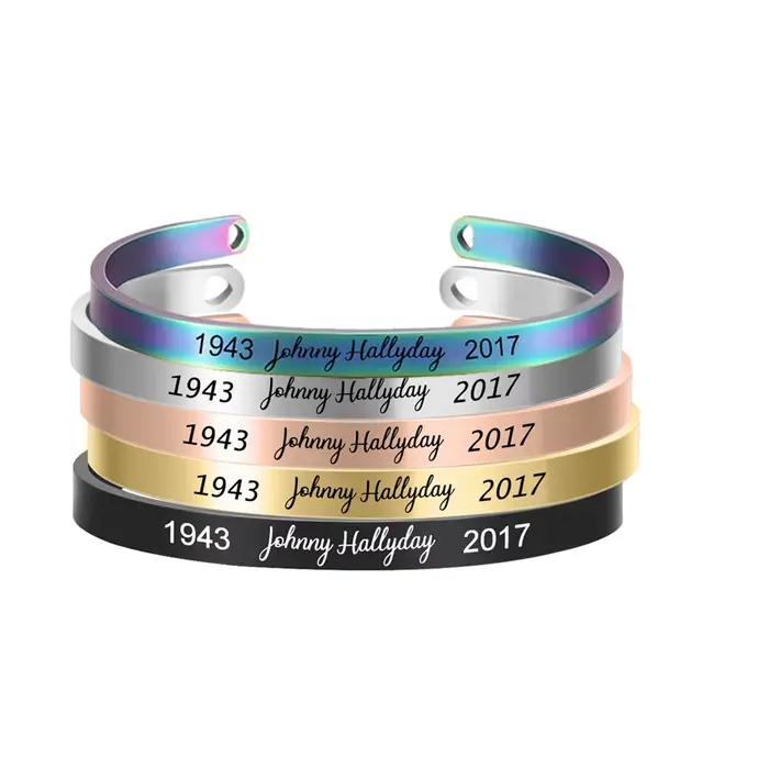 6mm Johnny Hallyday nom personnalisé Bracelet en acier inoxydable manchette Bracelet plaque signalétique personnalisée pour femmes hommes bijoux SL-068