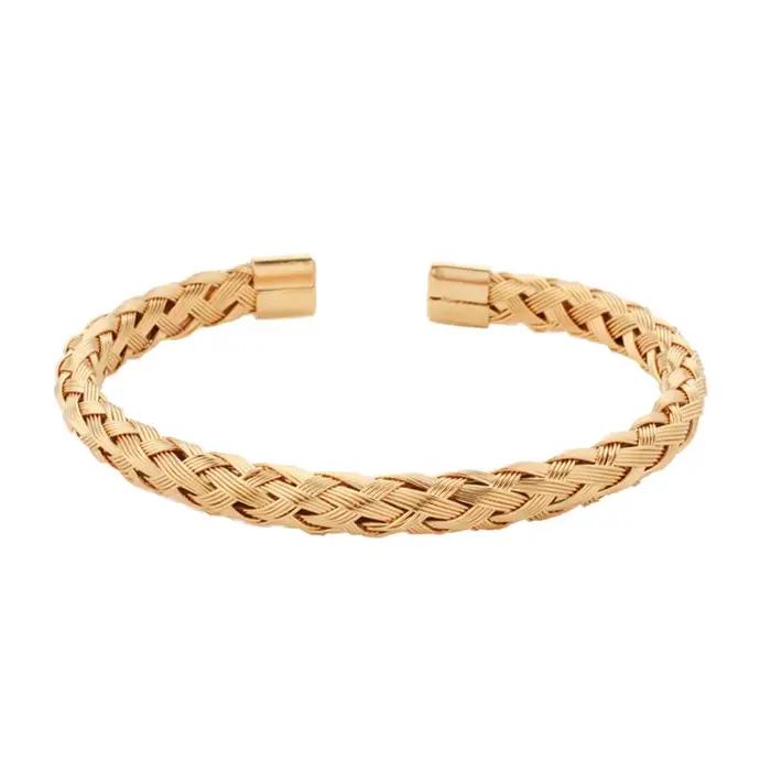 Bracelet jonc ouvert en fil torsadé en acier titane, couleur unie, haut de gamme, inaltérable, minimaliste et délicat, bijoux pour femme
