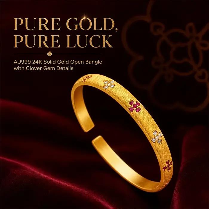 Bracelet manchette ouvert en or massif 24 carats AU999