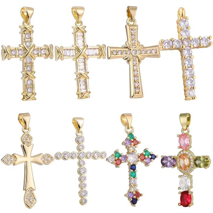 Juya bricolage 18K plaqué or véritable vente en gros breloques croix chrétienne pour la fabrication de bijoux pendentif chapelet religieux de noël fait à la main