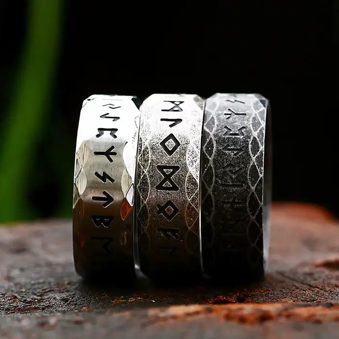Bague Rune Viking Vintage en acier inoxydable