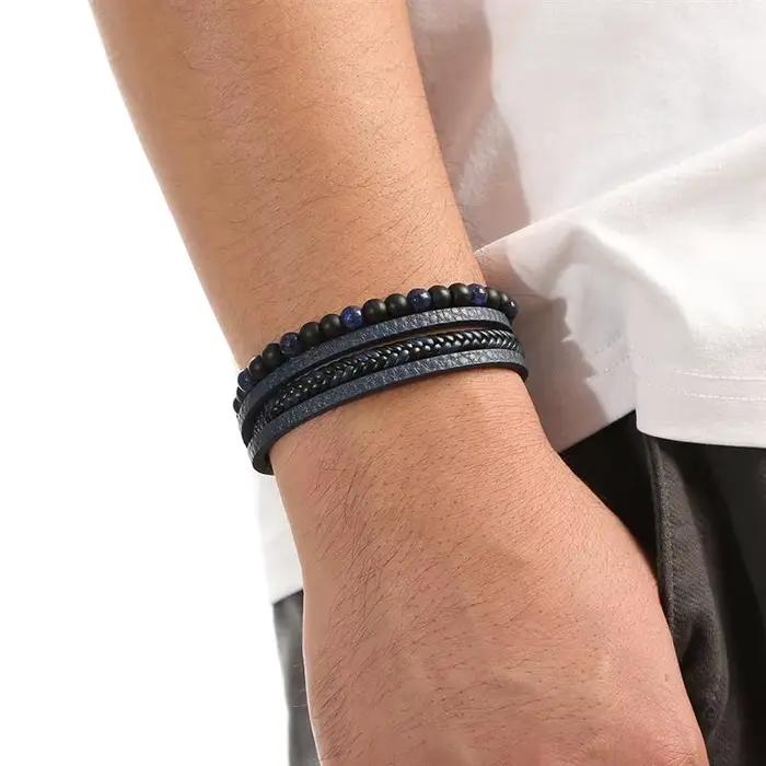 Bracelet en cuir de haute qualité pour hommes, classique, mode, œil de tigre, perles, multicouche, bijoux cadeau