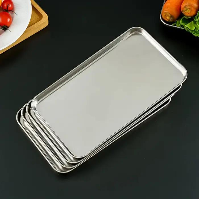 Plateau rectangulaire en acier inoxydable, plateau de présentation de Buffet, assiette de service alimentaire en métal, poêle à nouilles de riz, organisateur de stockage de plats à domicile