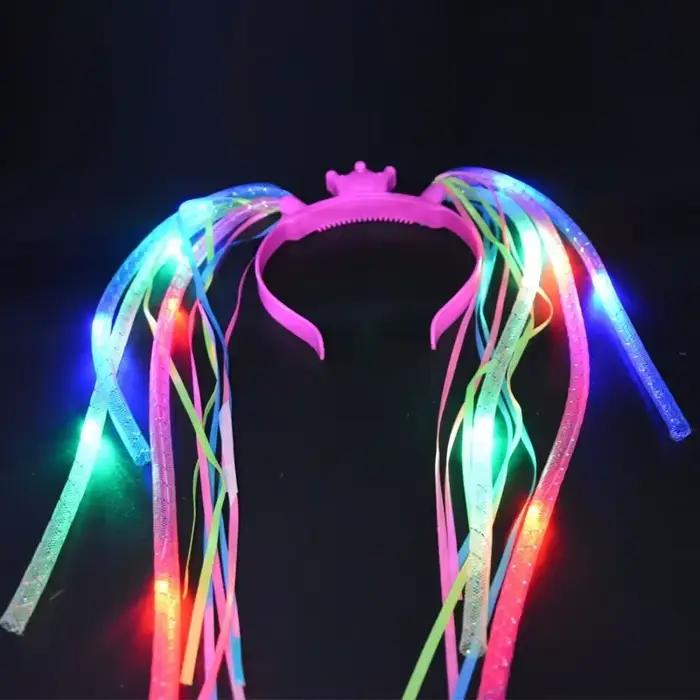 Perruque de cheveux tressés lumineux avec nœud lumineux, perruque de clown VPN, perruque de fête, cosplay, anniversaire, Noël, Halloween, festival