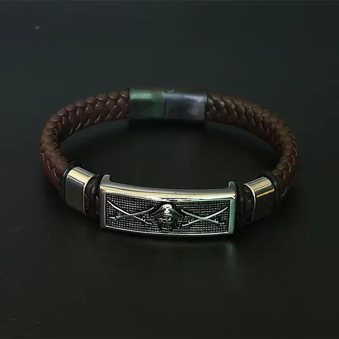 Bracelet en cuir maçonnique tressé à la main avec motifs cœur, hexagramme et crâne pour homme ou femme occasions spéciales