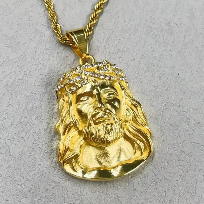 Collier de bijoux populaires pour hommes et femmes, rappeur Hip Hop, cléopâtre, pendentif avec Portrait religieux de jésus, chaîne en acier inoxydable