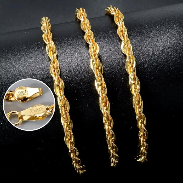 Chaîne torsadée classique italienne 750 unisexe, bijou quotidien, chaîne fine empilable, fermoir mousqueton, accessoire pour pendentif vierge