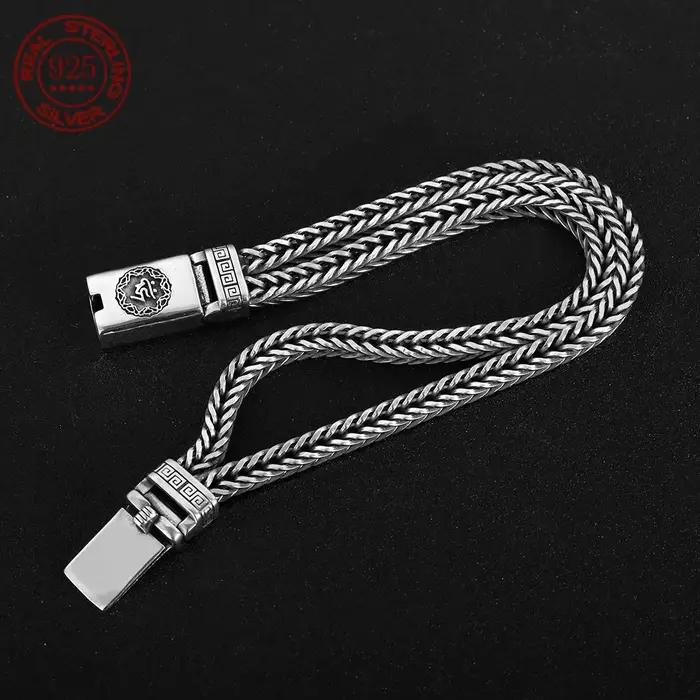 Prix d'usine, bracelet lourd en argent massif S925 100% véritable, tissé à la main, bracelet rétro pour homme, bijoux vintage personnalisés