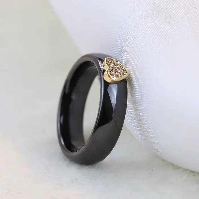 Bagues en céramique en acier inoxydable, noir et blanc, coeur d'amour, cubique, bijoux de fête européens