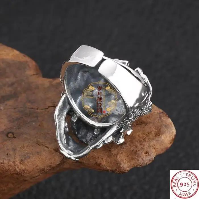 Bague Crâne Dominante Exagérée en Argent Thaïlandais Rétro, Style Punk Rock, Accessoires de Fête pour Motards, Excellents Cadeaux pour Amis Hommes