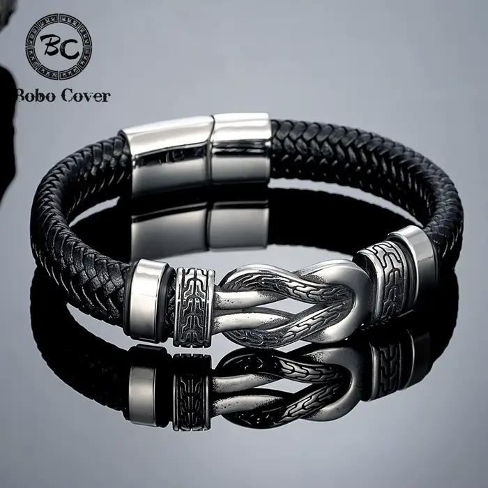 Bracelet en cuir vintage avec symbole de l'infini pour homme