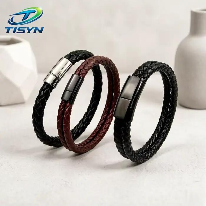 Bracelet en cuir tressé pour homme, fermoir magnétique de haute qualité, bracelet vintage réglable pour un usage quotidien