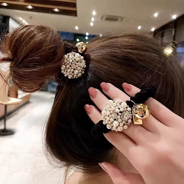 Attache de cheveux en strass perlé, Style de luxe haut de gamme, attache de cheveux en queue de cheval pour femmes, chouchou, bandeau pour cheveux pour adultes, attache de cheveux élastique